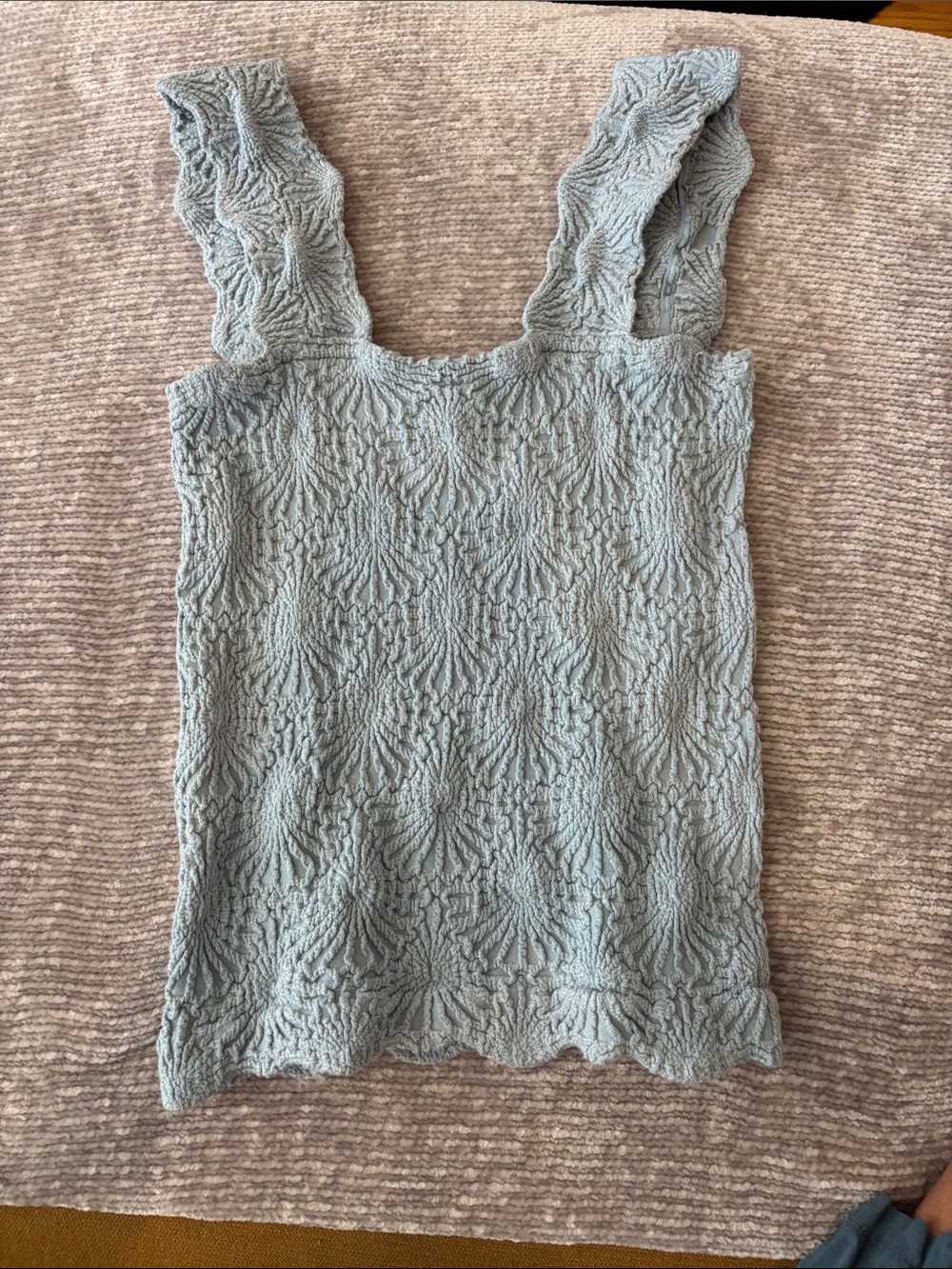 Free People Scalloped Edge Textured Tank Top - Light Blue